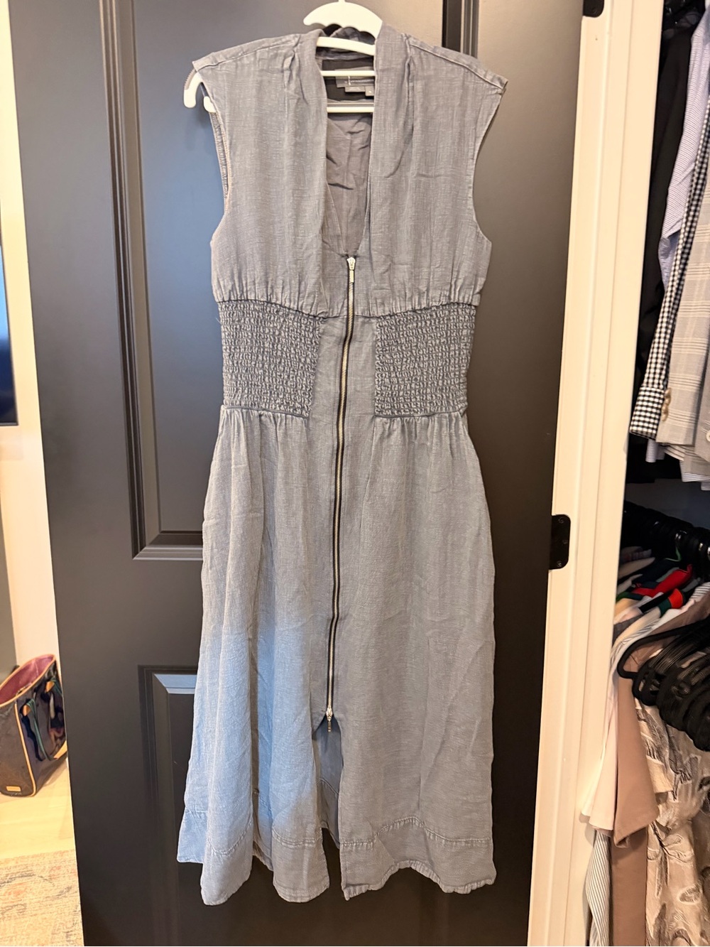 Anthropologie Light Blue Sleeveless Midi Dress with Front Zip